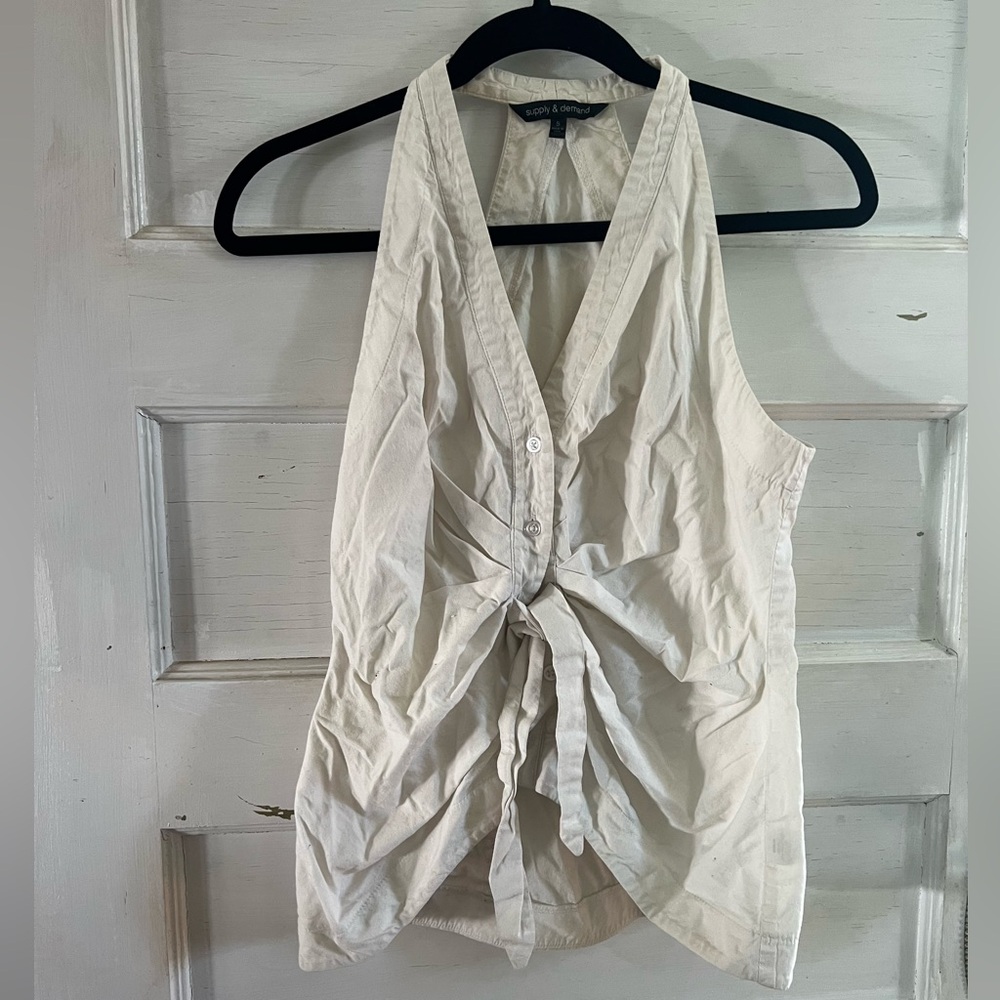 White Button Down Tie Front Top